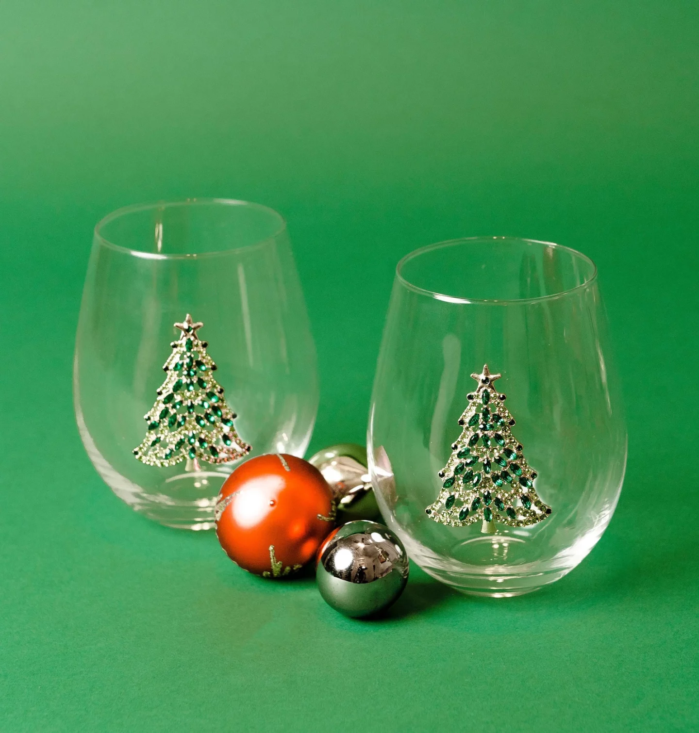 Neiman Marcus Hand-Painted Santa Wine Glasses, Set of 4