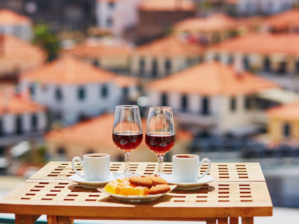 Portuguese Red Wine with Porto in the background