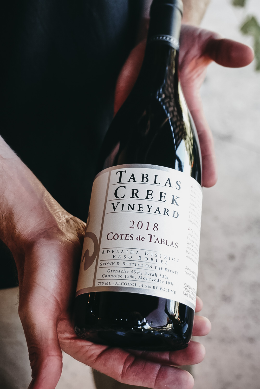 A bottles of Tablas Creek wine -Paso Robles Wineries