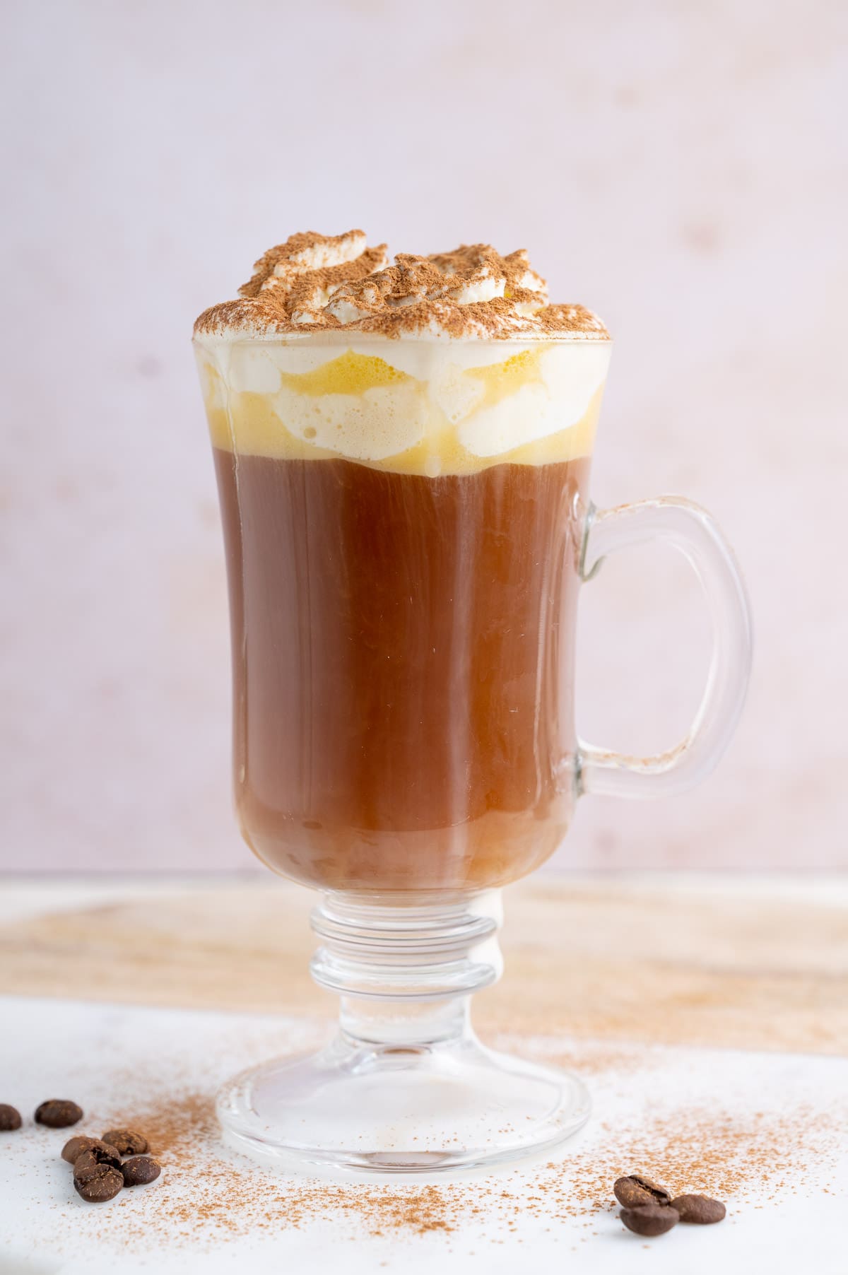 Amaretto coffee Cocktails in a glass cup with handle