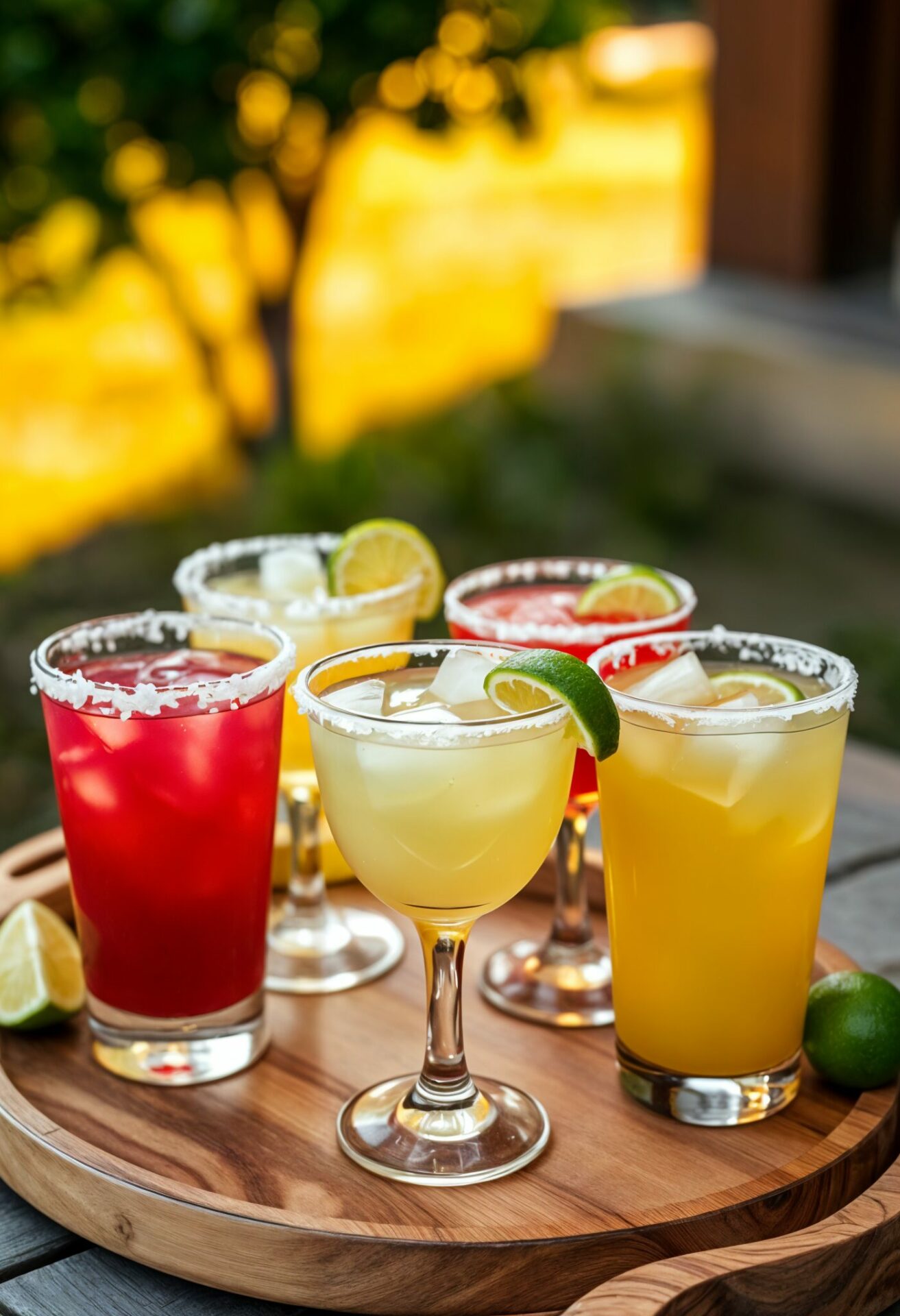 Margarita Flavors with 5 glasses on a table