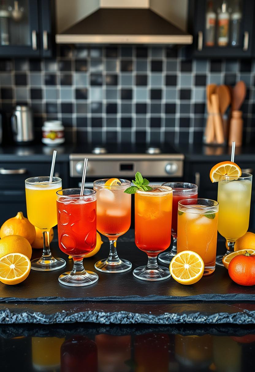 Tequila Cocktails in glasses arranged on a table