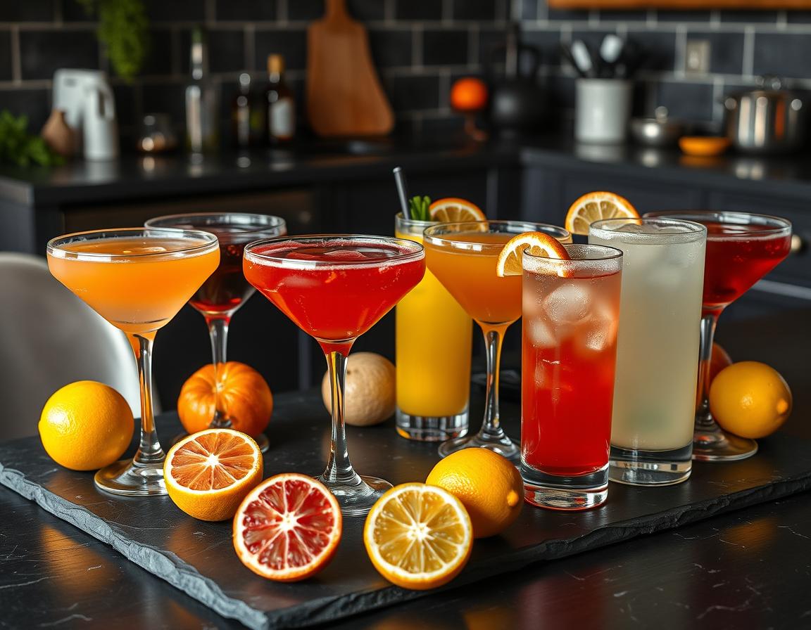 Tequila Cocktails in glasses arranged on a table