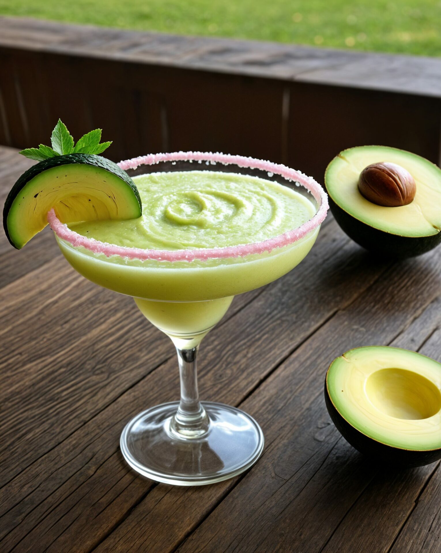 avocado margarita in a glass on a table