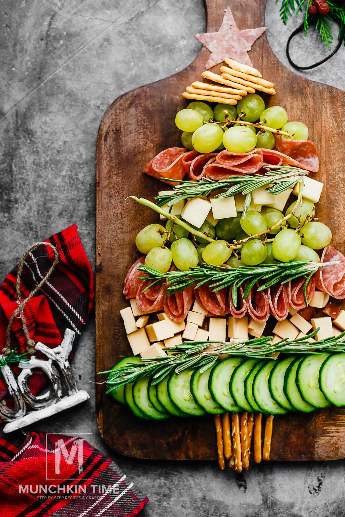 Christmas Tree Cheese Platter on a board