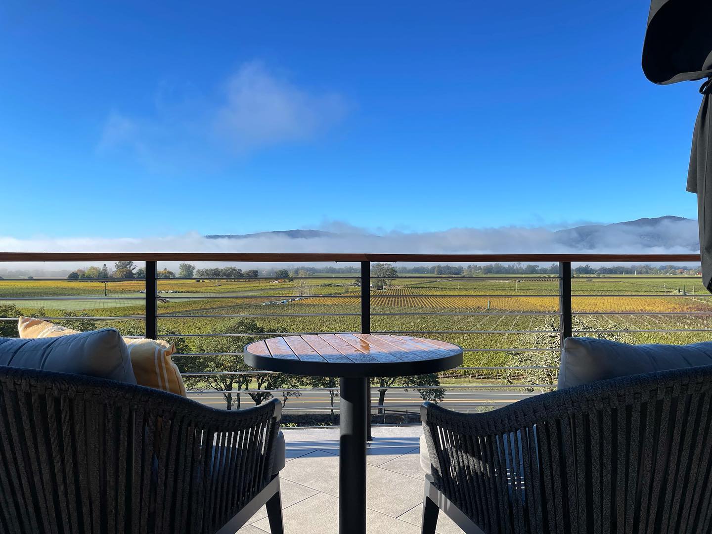 Deck overlooking vineyard and mountains