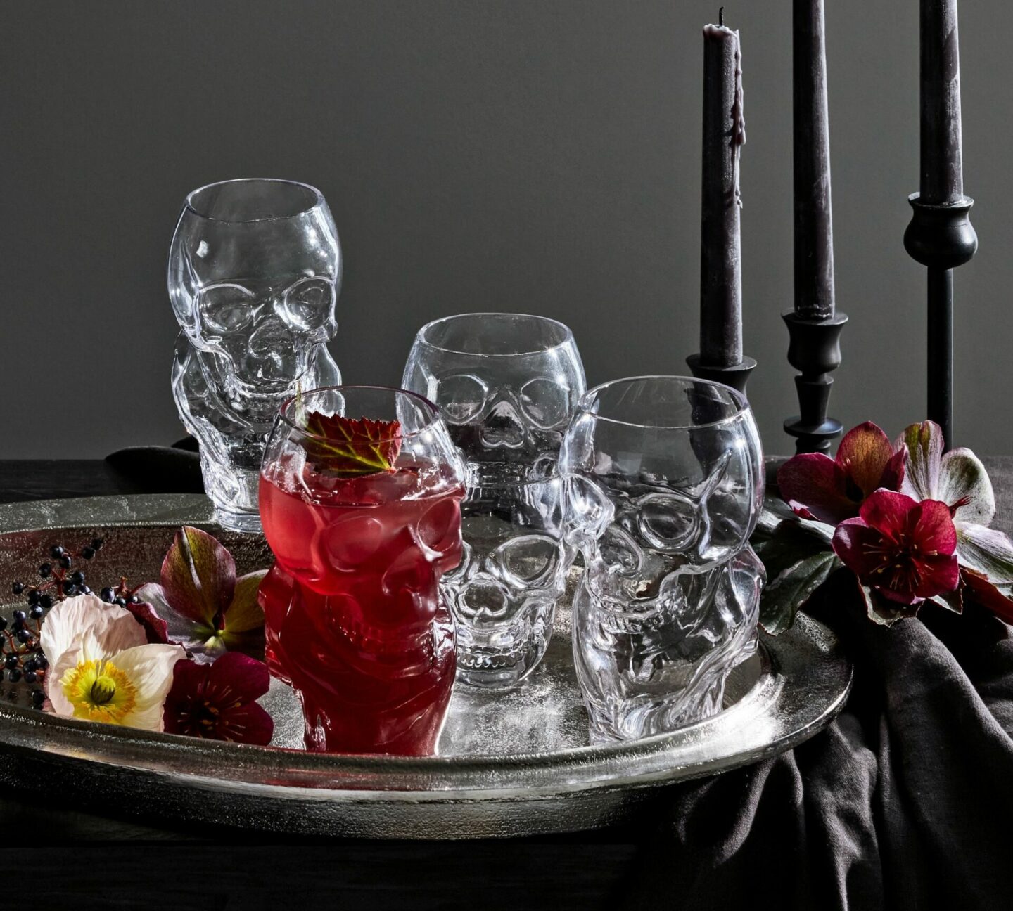 Double-stacked skulls highball glasses